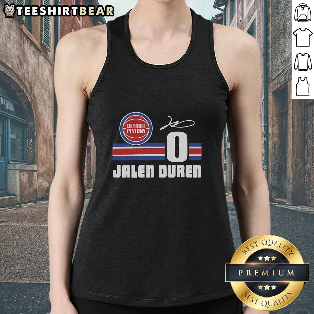 Alt Text: Jalen Duren signature jersey tank top featuring Detroit Pistons logo, perfect for fans and stylish sportswear.