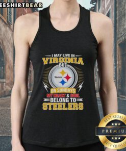 Stylish tank top featuring 'I May Live In Virginia But On Sundays My Heart And Soul Belong To Steelers' design.