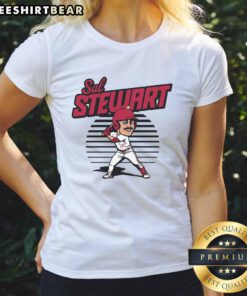 Top Sal Stewart caricature on a stylish ladies tee, perfect for fans of unique cartoon-inspired fashion.