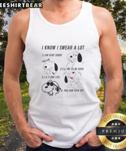 Alt Text: Snoopy 'I Know I Swear A Lot, I Am Very Sorry' tank top featuring a playful design and vibrant colors.