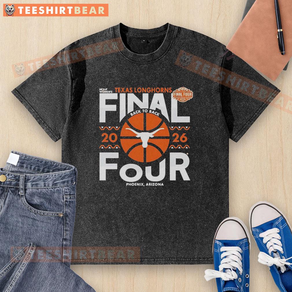 Alt Text: Classic washed t-shirt featuring Texas Longhorns logo, perfect for fans celebrating the 2026 Women's Basketball Final Four.