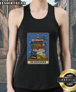 Top The Bookworm Tarot Tank Top featuring a stylish tarot card design for book lovers and tarot enthusiasts.