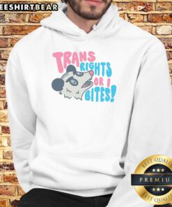 Top Trans Rights or I Bites Hoodie featuring bold text, promoting LGBTQ+ rights and inclusivity in fashion.