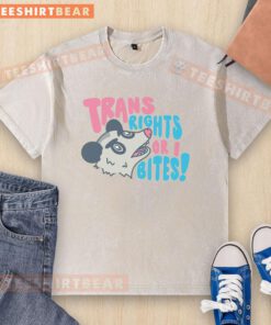 Top Trans Rights or I Bites washed t-shirt featuring a bold graphic print promoting LGBTQ+ rights and inclusivity.