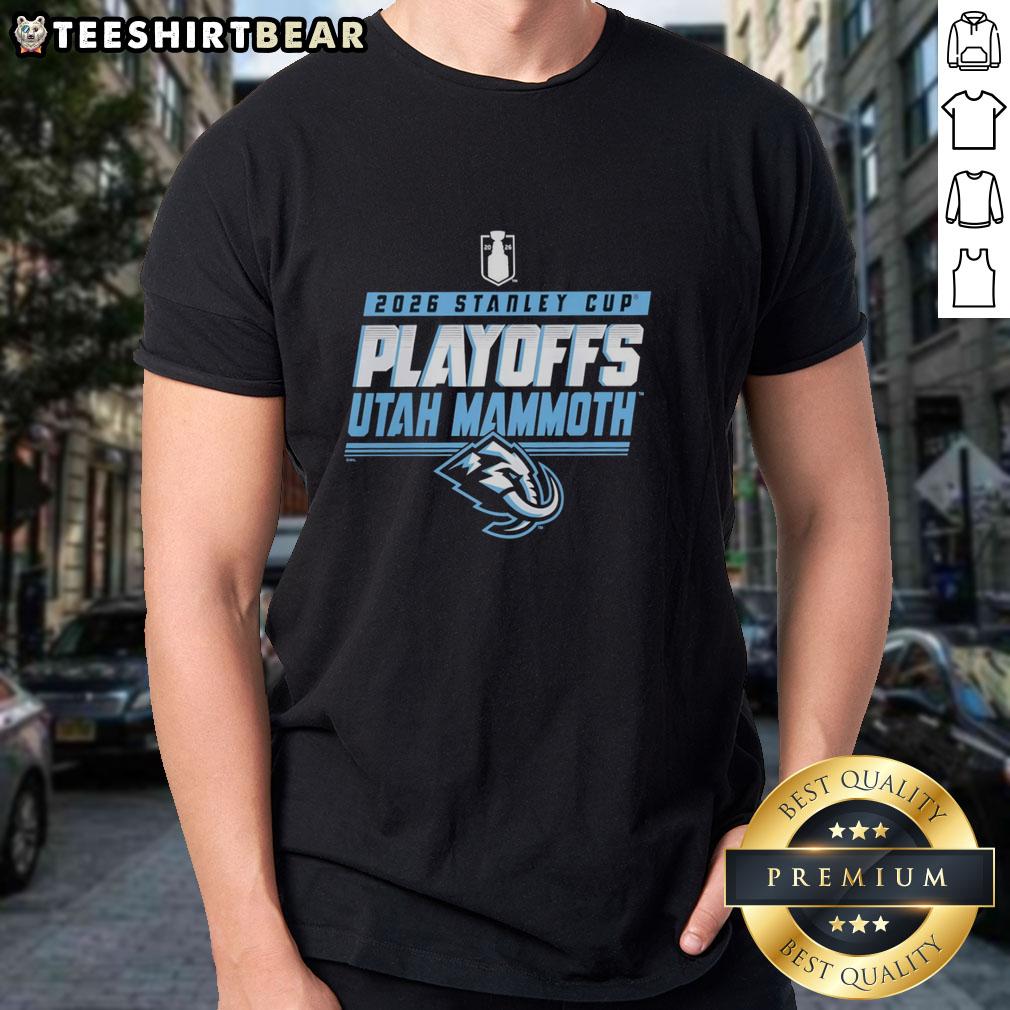 Top Utah Mammoth 2026 Stanley Cup Playoffs T-Shirt featuring team logo and vibrant colors, perfect for fans.