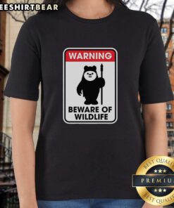 Top Warning: Beware of Wildlife Ladies Tee showcasing a bold graphic design for nature lovers and outdoor enthusiasts.