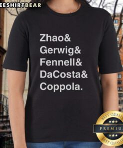 Stylish ladies tee featuring Top Zhao, Gerwig, Fennell, Dacosta, and Coppola, perfect for fans of iconic female filmmakers.