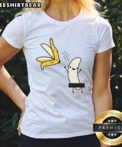 Alt Text: Awesome A Peeled Banana cartoon graphic on a sexy ladies tee, showcasing fun and vibrant design for a playful style.