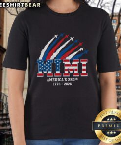 Awesome American 250th Anniversary Mimi Ladies Tee featuring patriotic design, perfect for celebrating America's birthday.