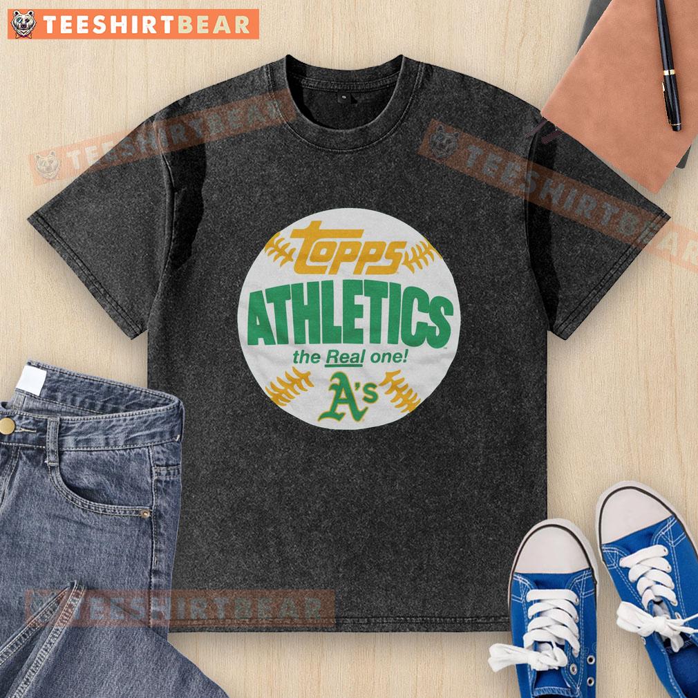 Alt Text: Awesome Athletics MLB X Topps Baseball The Real One Washed T-Shirt featuring a vintage design and comfortable fit.