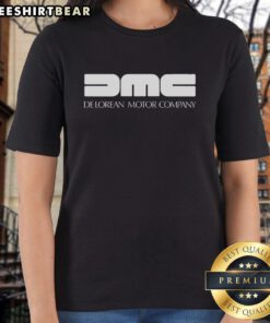 Awesome DeLorean Motor Company ladies tee featuring a stylish design, perfect for fans of classic cars and retro fashion.