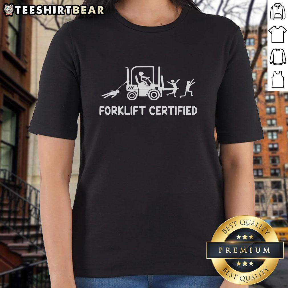 Awesome Forklift Certified tee for women with 'I Don't Rise and Grind, I Lift and Glide' slogan, perfect for forklift enthusiasts.
