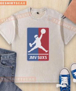 Alt Text: Overweight baseball pitcher wearing a washed t-shirt featuring the Awesome JMV Jumpman parody design.