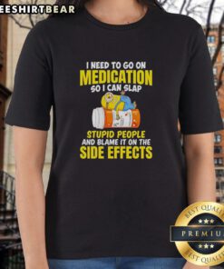 Alt Text: Awesome Minion t-shirt design featuring humorous quote about medication and dealing with annoying people.
