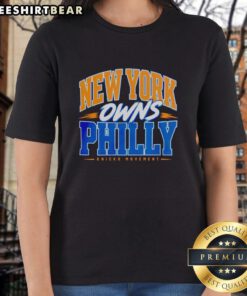 Awesome New York Knicks Ladies Tee showcasing Philly rivalry, perfect for fans celebrating basketball spirit and style.
