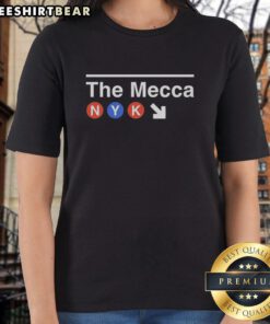 Alt Text: Awesome New York Knicks The Mecca Subway Icons N Y K Ladies Tee featuring iconic Knicks graphics and vibrant colors.
