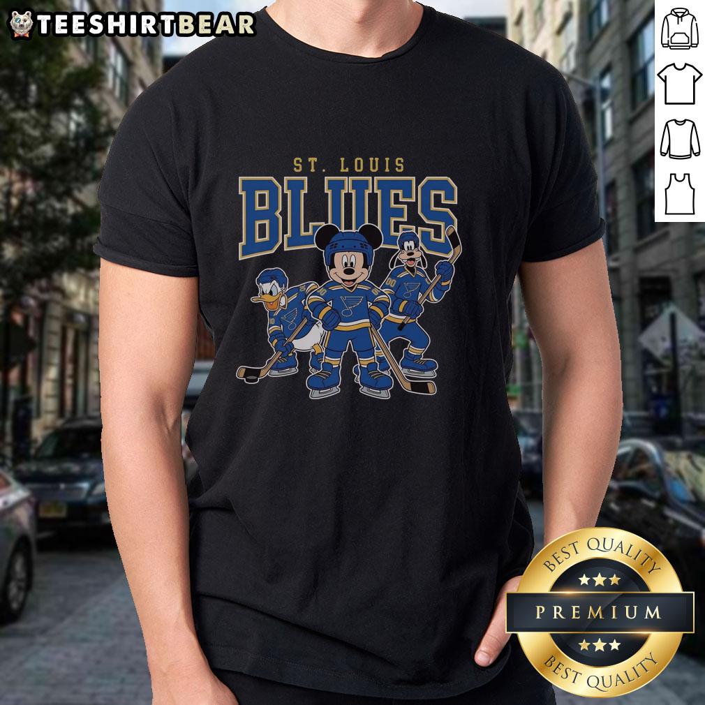 Awesome St. Louis Blues Disney team ice hockey T-shirt featuring vibrant graphics and team colors, perfect for fans.