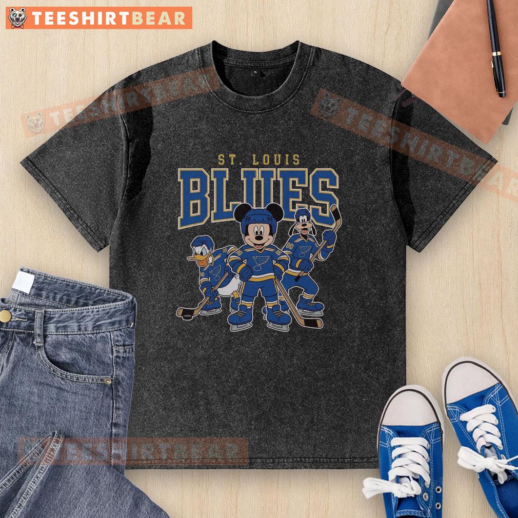 Alt Text: Awesome St. Louis Blues Disney Team ice hockey washed t-shirt featuring vibrant graphics and comfortable fit.