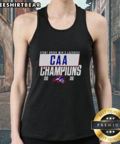 Stony Brook Seawolves 2026 CAA Men's Lacrosse Champions tank top featuring team colors and logo, perfect for fans.