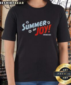 Ladies tee featuring 'Awesome Summer of Joy Chicago 2022' design, perfect for summer events and casual wear.