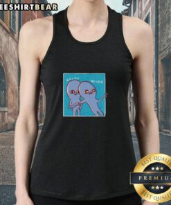 Two cute aliens relax on a strange planet, featured on a Nathan W. Pyle tank top, showcasing whimsical extraterrestrial art.