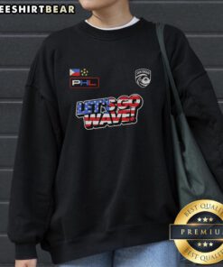 Alt Text: Awesome USA Let's Go Wave San Diego Wave FC 2026 sweatshirt featuring vibrant colors and team logo design.