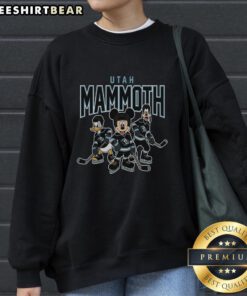 Awesome Utah Mammoth Disney Team ice hockey sweatshirt featuring vibrant colors and a stylish design.