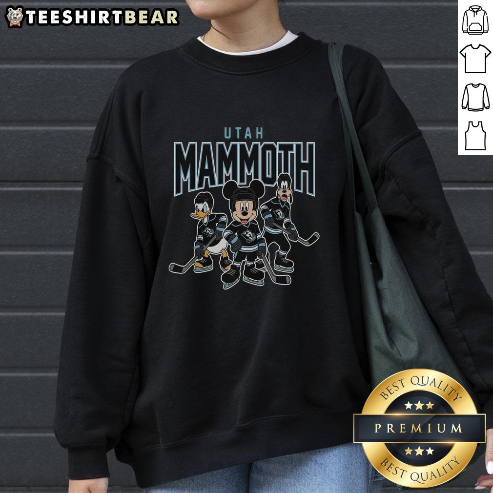Awesome Utah Mammoth Disney Team ice hockey sweatshirt featuring vibrant colors and a stylish design.