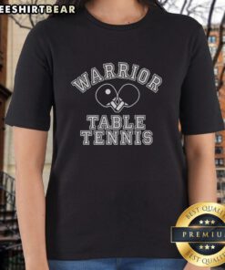 Awesome warrior table tennis paddles on a stylish ladies tee, perfect for table tennis enthusiasts and fashion lovers.