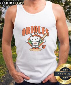 Cute Baltimore Orioles Hello Kitty tank top featuring a playful design for fans and fashion lovers.