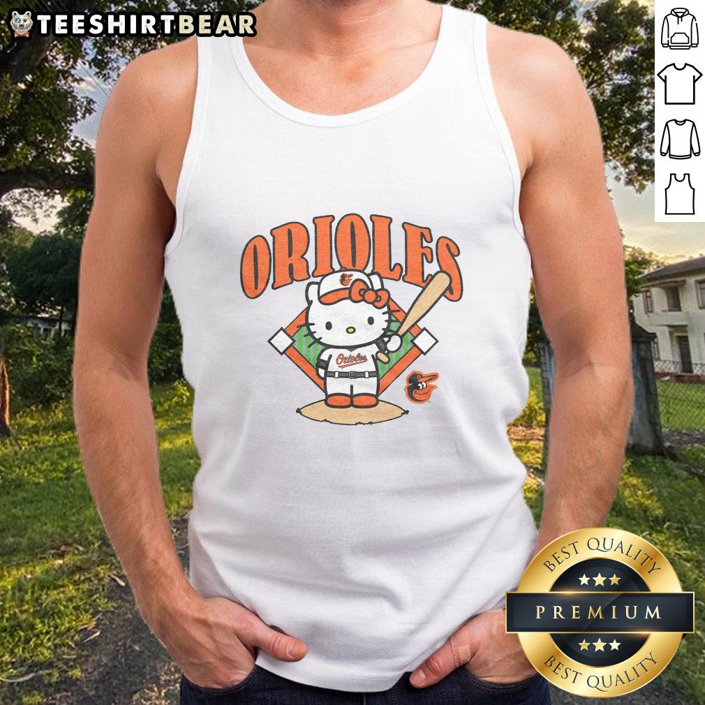 Cute Baltimore Orioles Hello Kitty tank top featuring a playful design for fans and fashion lovers.