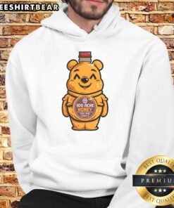 Cute bear hoodie featuring a honey bottle design, perfect for cozy days and stylish animal-themed fashion.