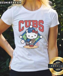 Cute Chicago Cubs Hello Kitty ladies tee featuring a playful design, perfect for fans and casual wear.