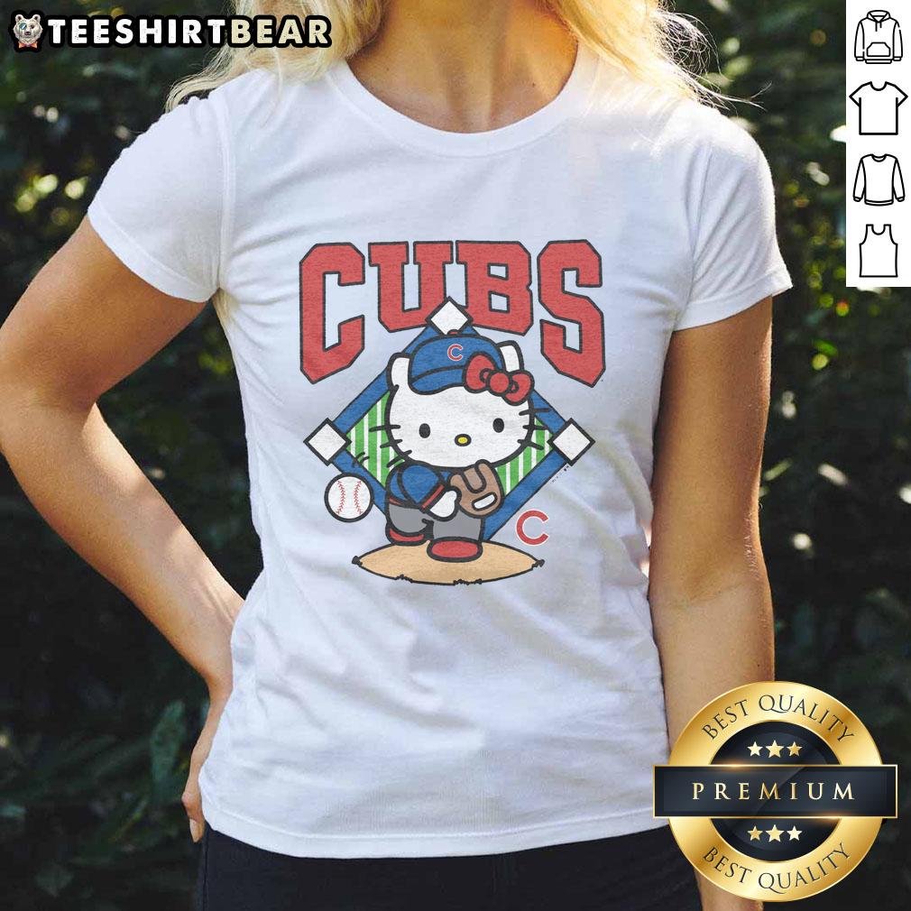 Cute Chicago Cubs Hello Kitty ladies tee featuring a playful design, perfect for fans and casual wear.