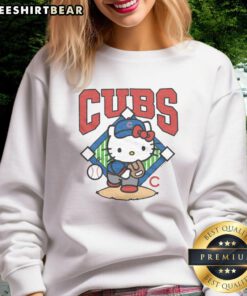 Adorable Cute Chicago Cubs Hello Kitty sweatshirt featuring vibrant colors and a playful design for fans and fashion lovers.