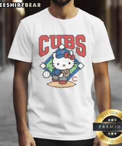 Cute Chicago Cubs Hello Kitty T-Shirt featuring a playful design perfect for baseball fans and Hello Kitty lovers.