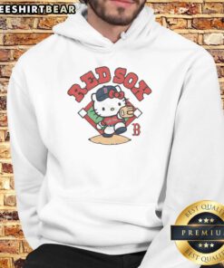 Alt Text: Cute Hello Kitty x Boston Red Sox throw hoodie featuring a playful design, perfect for fans and cozy wear.