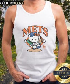 Cute Hello Kitty X New York Mets throw tank top featuring a playful design perfect for fans and summer wear.