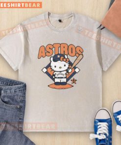 Alt Text: Cute Houston Astros Hello Kitty washed t-shirt featuring playful design, perfect for fans and casual wear.