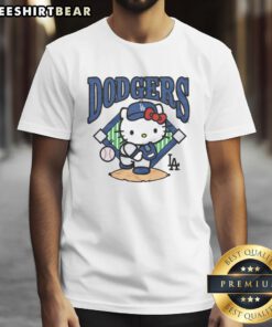 Cute Los Angeles Dodgers Hello Kitty T-Shirt featuring a playful design perfect for fans and collectors.