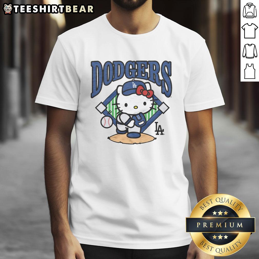 Cute Los Angeles Dodgers Hello Kitty T-Shirt featuring a playful design perfect for fans and collectors.