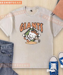 Alt Text: Cute orange San Francisco Giants Hello Kitty washed t-shirt featuring a playful design perfect for baseball fans.