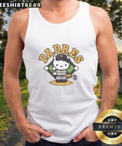 Adorable Cute San Diego Padres Hello Kitty tank top featuring a playful design, perfect for baseball fans and Hello Kitty lovers.