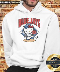 Cute Toronto Blue Jays Hello Kitty hoodie featuring playful designs, perfect for fans and cozy casual wear.