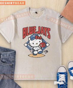 Cute Toronto Blue Jays Hello Kitty washed t-shirt featuring a playful design, perfect for fans and casual wear.