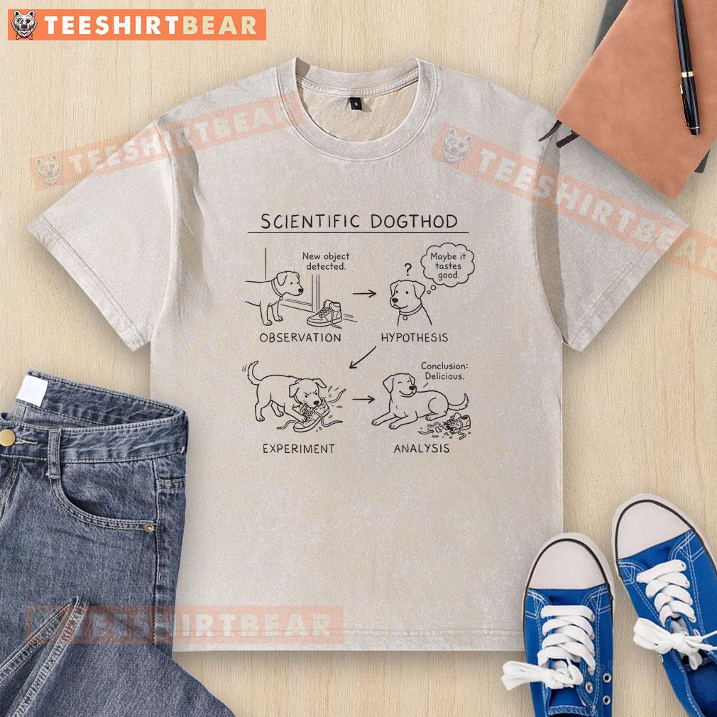 Alt Text: Funny scientific dogthod t-shirt featuring a humorous canine research method design for dog lovers.