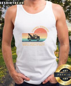 Funny tank top featuring retro adult humor saying from Good Camel Towing, perfect for casual and humorous outfits.