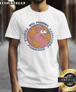 Good Earth People Powered Positivity Del Mundos T-Shirt featuring vibrant design promoting positivity and sustainability.