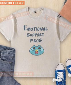 Good Emotional Support Frog design on a washed t-shirt, perfect for comfort and positivity in casual wear.