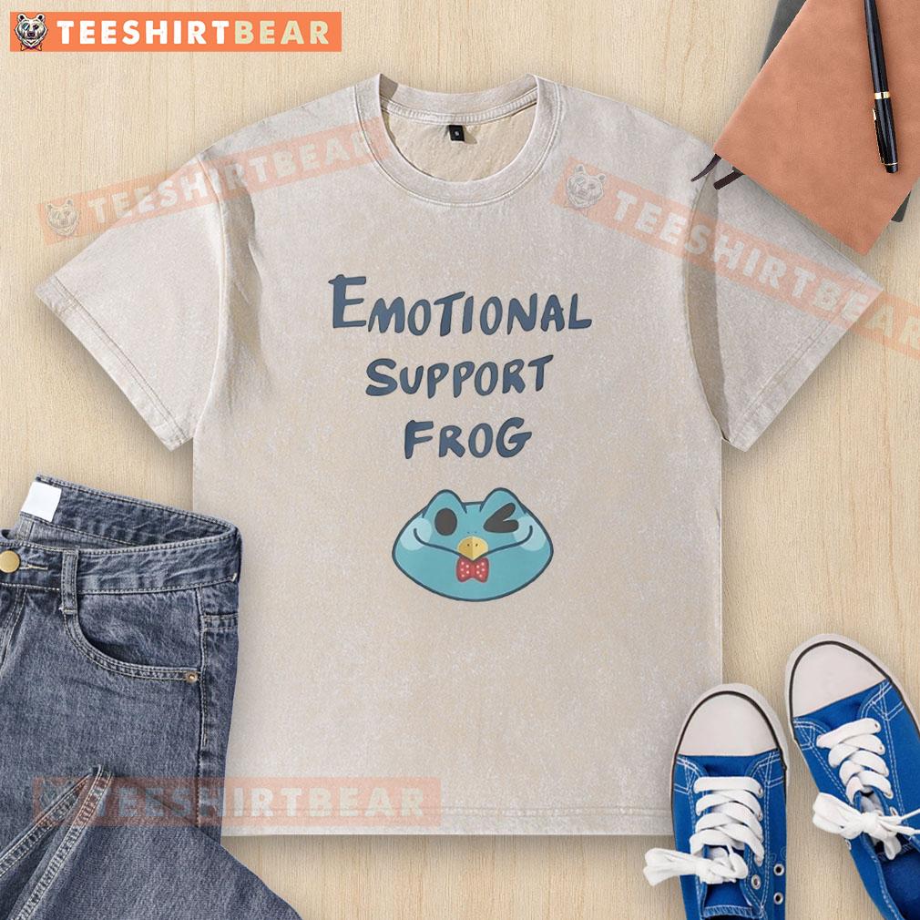 Good Emotional Support Frog design on a washed t-shirt, perfect for comfort and positivity in casual wear.